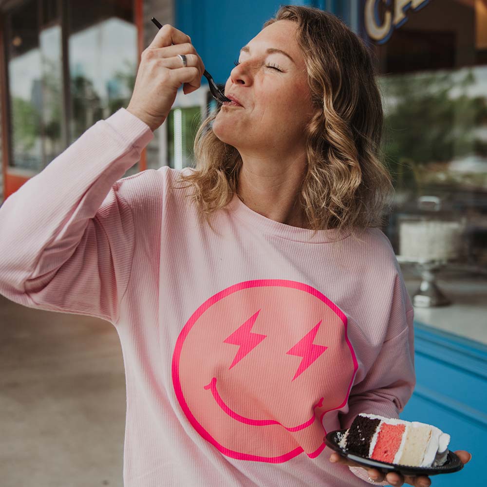 Smiley Rockstar Sweater Pink Love The Happy Place